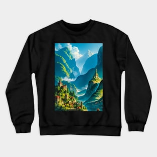 Lovely, green fantasy city in a lush valley Crewneck Sweatshirt